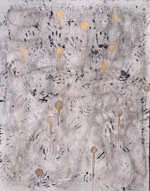 A wax on canvas painting.